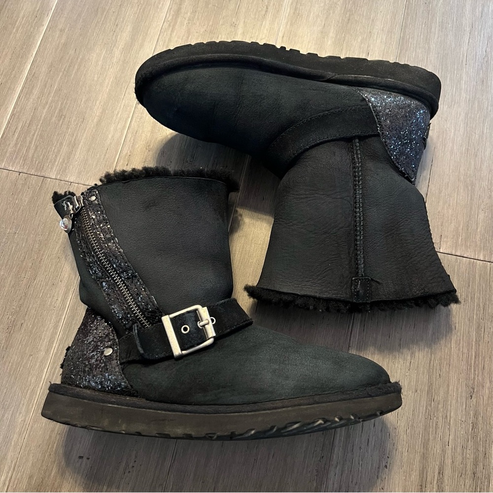 UGG Australia Black Glitter Moto Boots,‎ Winter Boots | Women’s 6.5/7
